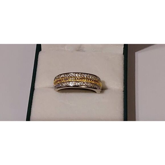 Beautiful 1 Ct. Two-Tone Pave Diamond Simulant Wedding/Anniversary Band Ring #7 - Picture 1 of 4